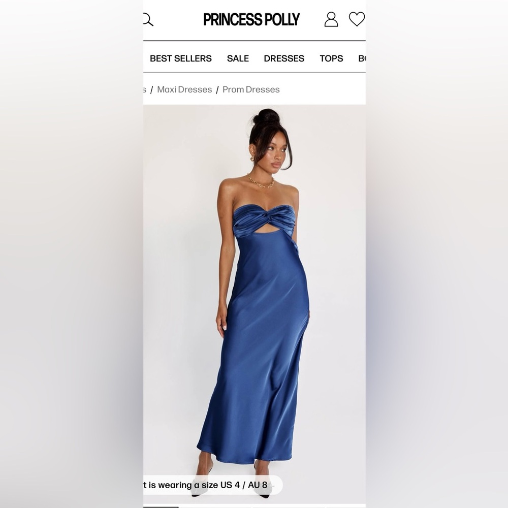 Princess Polly Faviola Strapless Maxi Dress Blue size 4